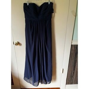 Davids Bridal Navy Blue Strapless Ruched Sweetheart Bridesmaid Dress Size 14